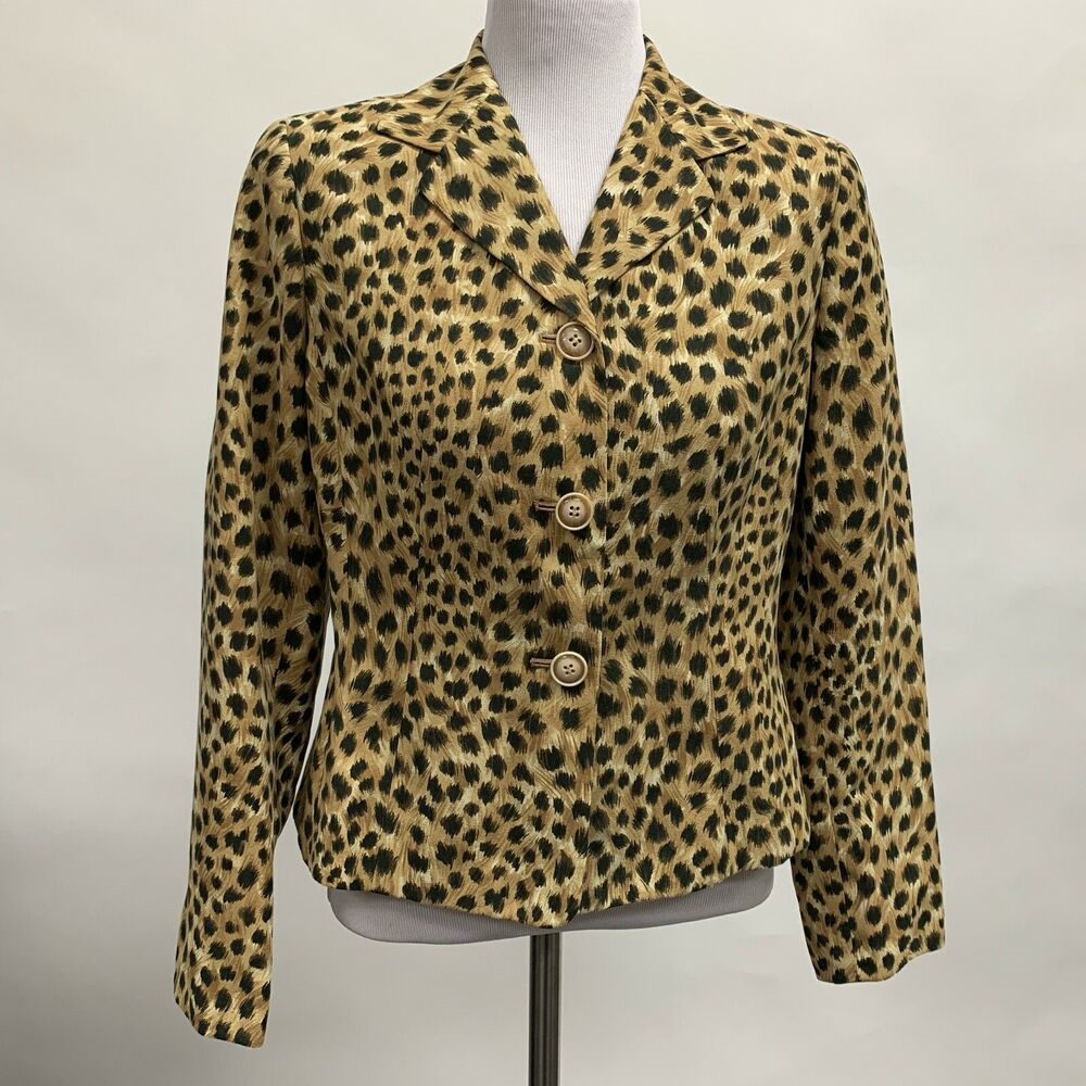 Judith Hart Women's Blazer Jacket 8 Petite Multicolor Brown Animal Print